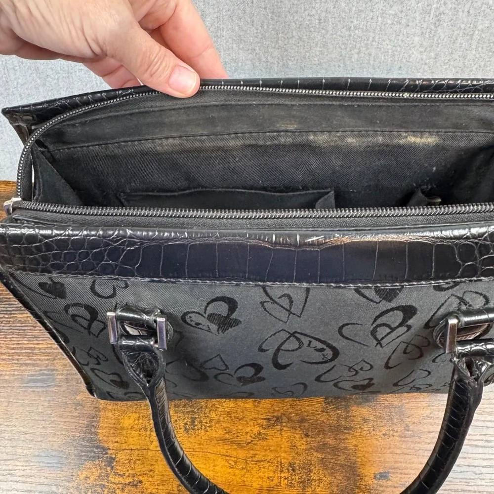 Love Shoulder Bag Womens Black Heart Print Faux Croc Y2K Purse Handbag